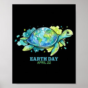 Poster Tartaruga marinha aquarela dia da terra globo conc