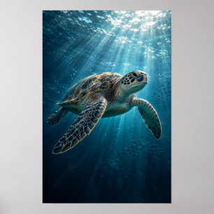 Poster Tartaruga Marinha Deslizando pelo Oceano Azul Ilum