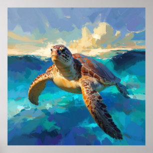 Poster Tartaruga marinha em pintura de oceano vibrante