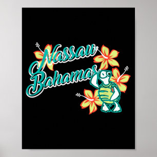 Poster Tartaruga Marinha Fofa Com Flor Nassau Bahamas Ver