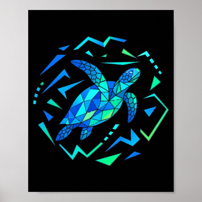 Poster Tartaruga marinha geométrica masculina com padrões (Frente)
