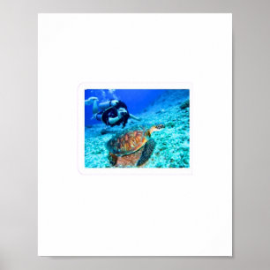 Poster Tartaruga Marinha Majestosa e Mergulhador - Aventu