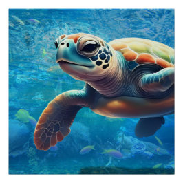 Pôster Tartaruga marinha para matiz e calmaria costeira