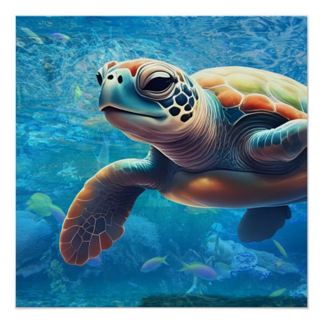 Pôster Tartaruga marinha para matiz e calmaria costeira (Frente)