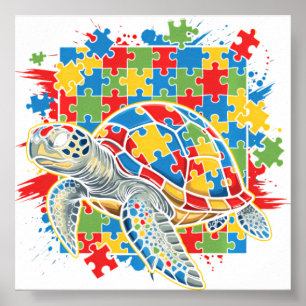 Poster Tartaruga Marinha Puzzle Conscientização do Autism