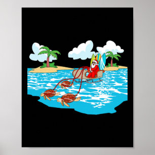 Poster Tartaruga Marinha Trenó Papai Noel Praia Prancha d