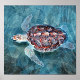 Poster Tartaruga Marítima Em Ondas Turquesas