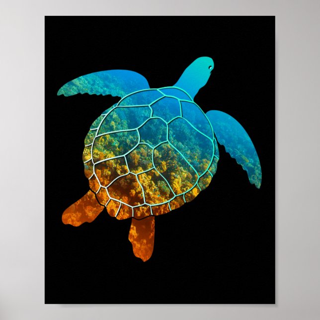Poster Tartaruga Marítima Silhouette Earth Day And Ocean  (Frente)