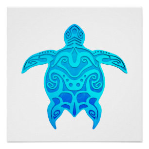 Pôster Tartaruga tribal azul