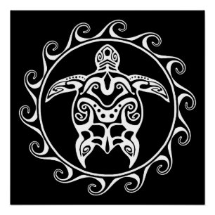 Pôster Tartaruga Tribal Branca