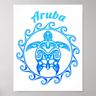 Poster Tartaruga Tribal do Oceano Azul Aruba
