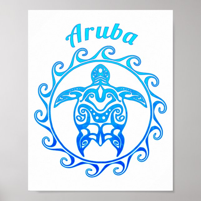 Poster Tartaruga Tribal do Oceano Azul Aruba (Frente)