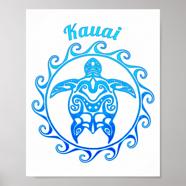 Poster Tartaruga Tribal do Oceano Azul Kauai (Frente)