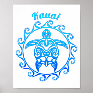 Poster Tartaruga tribal Kauai do azul de oceano