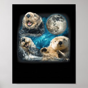 Poster Tartarugas De Mar Engraçadas Com O Animal Da Lua P