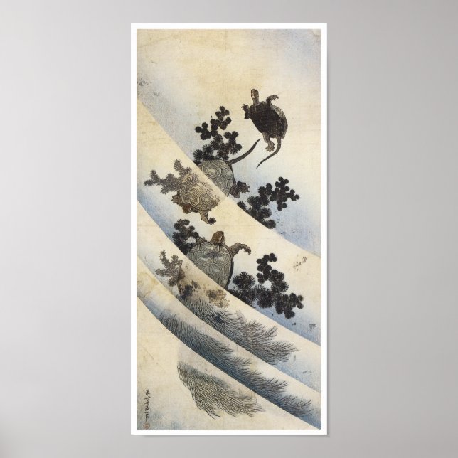 Poster Tartarugas de natação, Hokusai, 1832 (Frente)