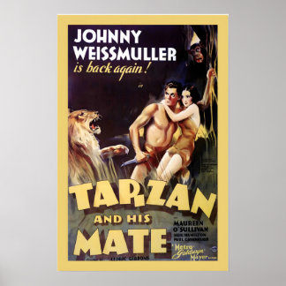 Poster Tarzan! Weissmuller O'Sullivan 1934 Estilo Vintage