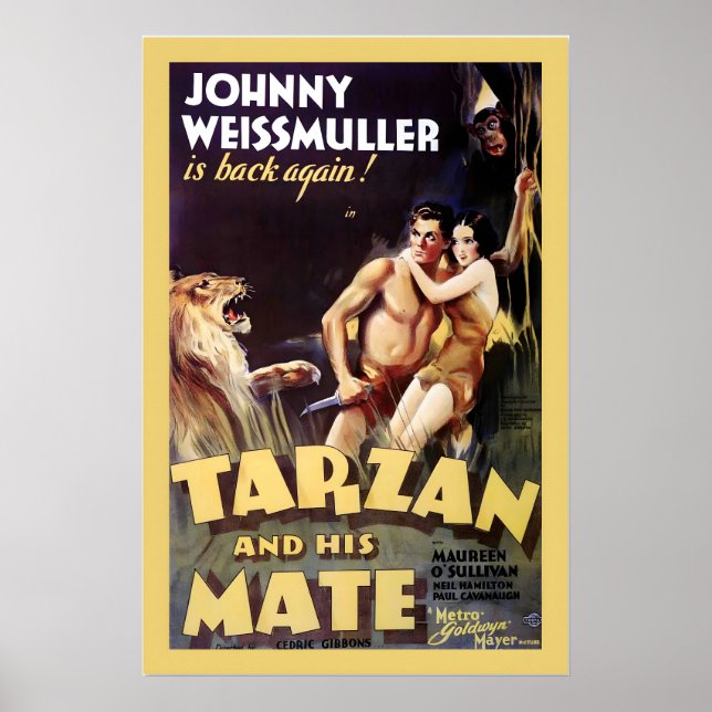 Poster Tarzan! Weissmuller O'Sullivan 1934 Estilo Vintage (Frente)