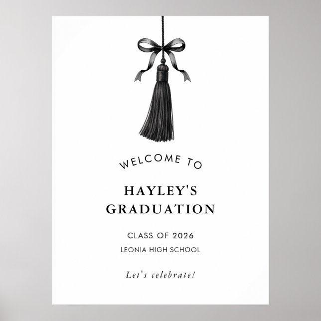 Poster Tassel Black Bow Graduation Party Welcome (Frente)