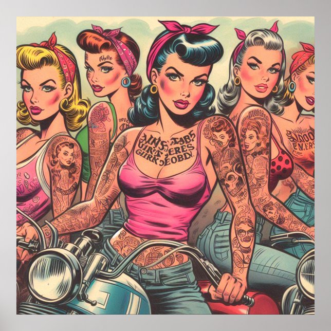 Poster Tattoo Biker Girls Histórias em quadrinhos (Frente)