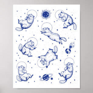 Poster Tatu-bola Astronauta No Espaço Divertido Retro Tat