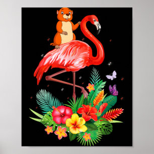 Poster Tatu-Bola Engraçado Montando Flamingo Flores Anima