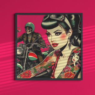 Poster Tatuagem Biker Girl
