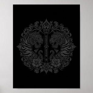 Poster Tatuagem de Arte Muay Thai Sak Yant Tigre Gêmeo Ki