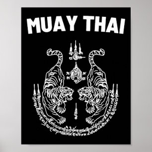 Poster Tatuagem de arte Muay Thai Sak Yant Tigre Gêmeo Ki