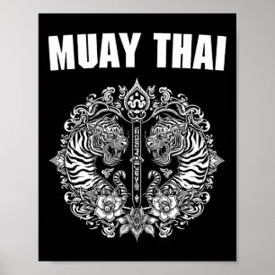 Poster Tatuagem de Arte Muay Thai Sak Yant Tigre Gêmeo Ki