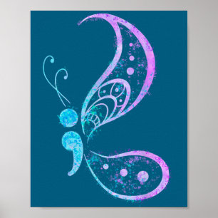 Poster Tatuagem de borboleta com ponto e vírgula retrô