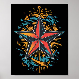 Poster Tatuagem de estrela náutica símbolo marinho Comp n
