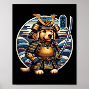 Poster Tatuagem do cão Samurai japonês, Ouro Retriever Ka