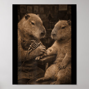 Poster Tatuagem engraçada de capivara tatuando capivara c