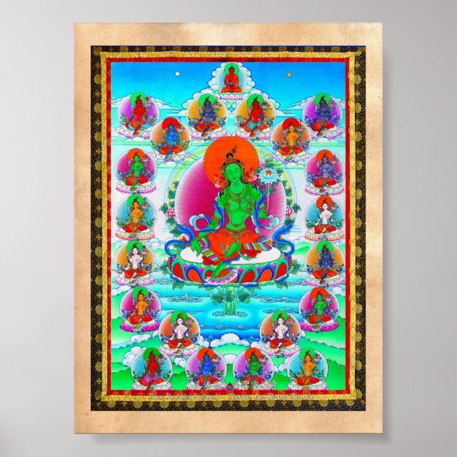 Pôster Tatuagem legal oriental tibetana thangka Green Tar (Frente)