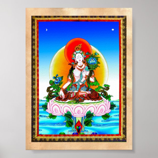 Pôster Tatuagem legal oriental tibetana thangka White Tar (Frente)