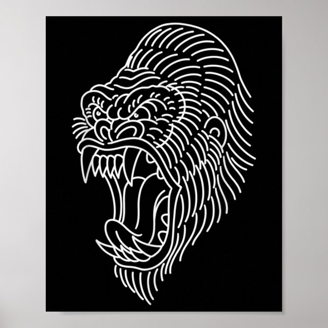 Poster Tatuagem na cabeça do gorila tradicional americano (Frente)