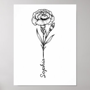 Poster Tatuagem Personalizada De Flor De Nascença Do Crav