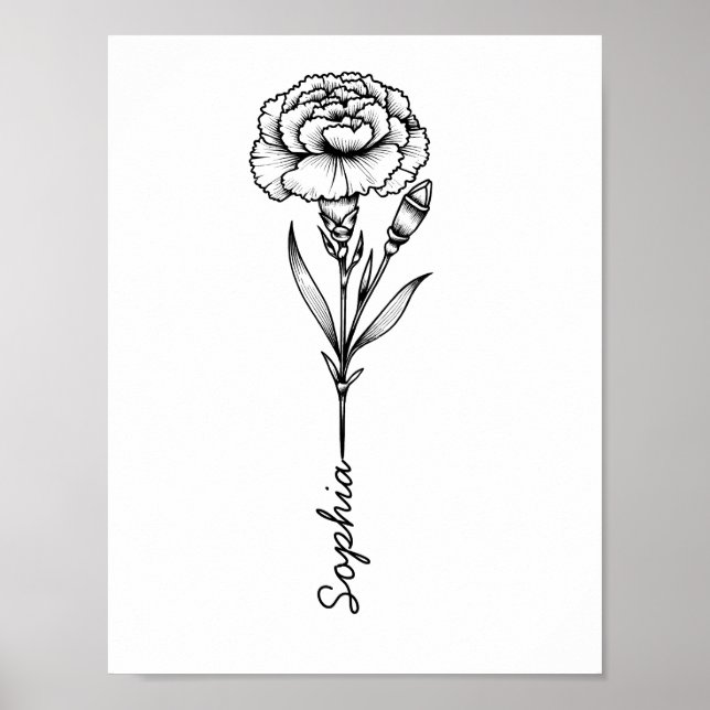 Poster Tatuagem Personalizada De Flor De Nascença Do Crav (Frente)