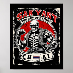 Poster Tatuagem Sak Yant de Kickboxing Tailandês Esquelet