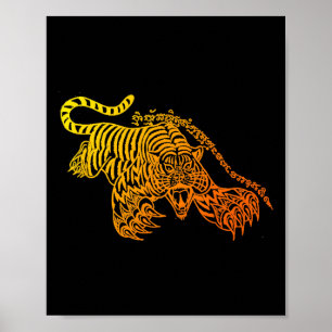 Poster Tatuagem Sak Yant Muay Thai Brave Tiger Kickboxing