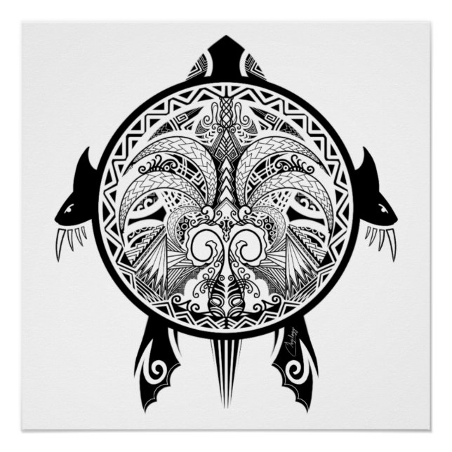 Pôster Tatuagem Tribal Turtle (Frente)