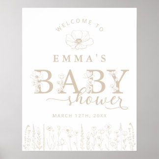 Poster Taupe Wildflower Baby Shower Welcome Sign