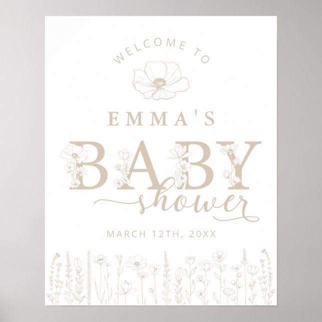 Poster Taupe Wildflower Baby Shower Welcome Sign (Frente)