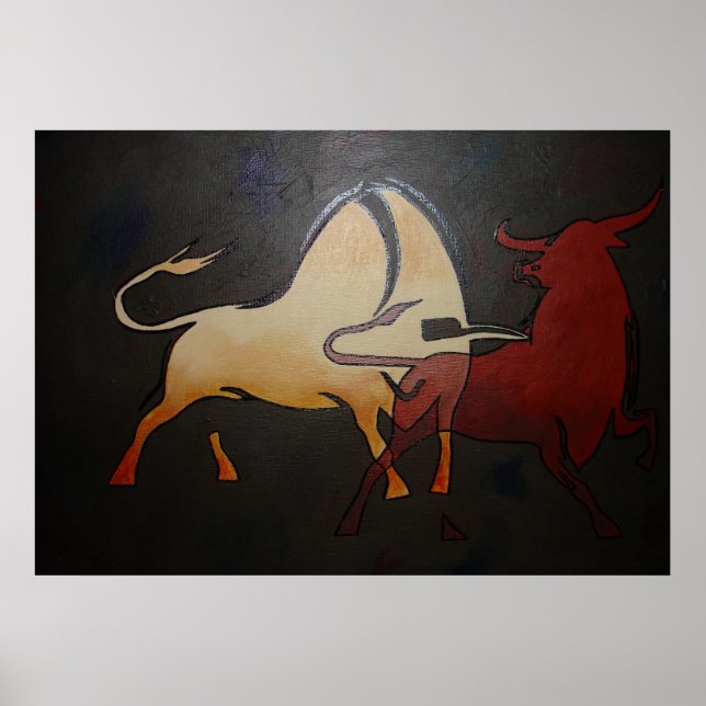 Poster Taurean Bulls Animal Abstrato Art (Frente)
