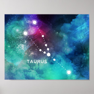 Poster Taurus azul vermelho elegante da nebulosa da