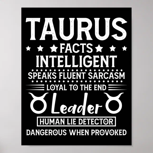 Poster TAURUS Facts Zodiac Sinal Shirt Anivers rio de abr