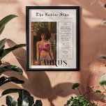 Poster Taurus | Jornal de Fotografia da Astrologia Zodíac<br><div class="desc">Este poster zodíaco de aniversário tem o estilo de se parecer com um cobrir de jornal elegante que apresenta sua própria foto e informação. Perfeito para os amigos e familiares desejarem um dia feliz ao tornarem-se um ano mais velhos. Com o nome do receptor, e traços de personagem de aniversário...</div>