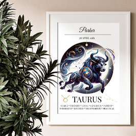 Poster Taurus Personalizado Elegante Zodiac Watercolor