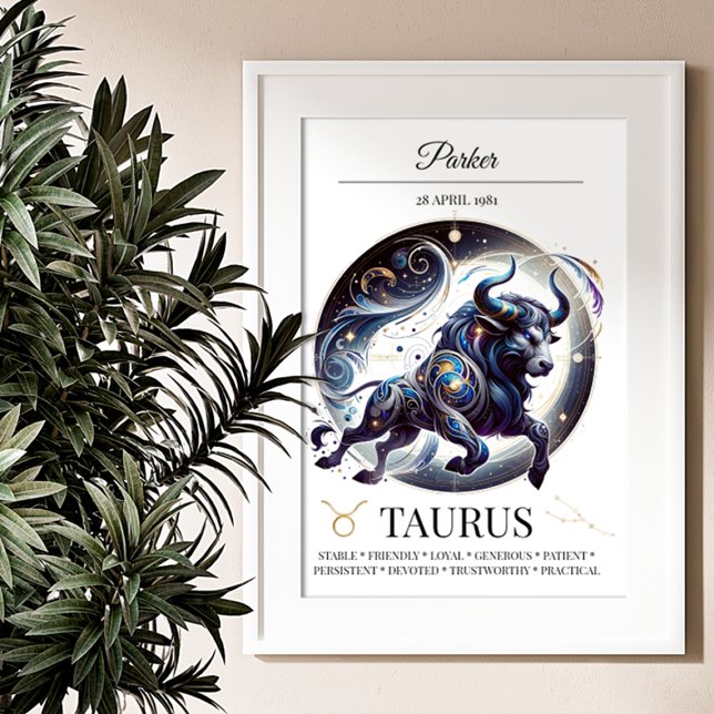Poster Taurus Personalizado Elegante Zodiac Watercolor (Criador carregado)